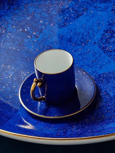 L'Objet Lapis-Look Limoges Porcelain & 24K Gold Espresso Cup & Saucer | Thumbnail 3