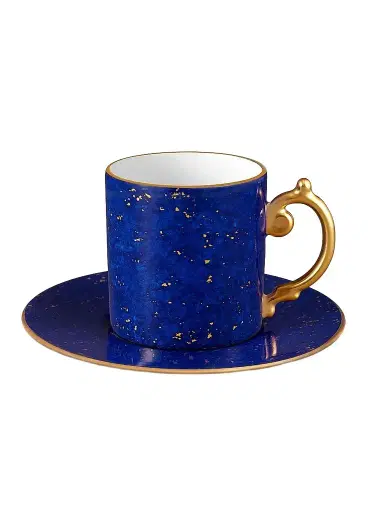 L'Objet Lapis-Look Limoges Porcelain & 24K Gold Espresso Cup & Saucer | Thumbnail 1