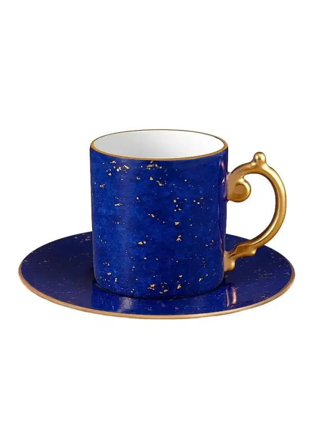 L'Objet Lapis-Look Limoges Porcelain & 24K Gold Espresso Cup & Saucer