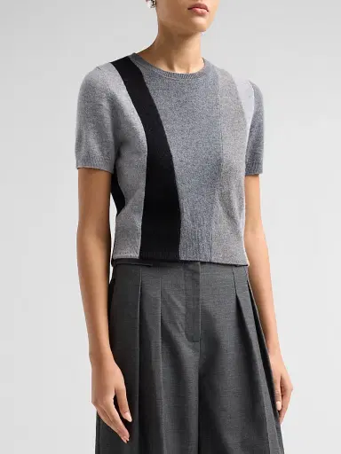 Jason Wu Collection Women's Asymmetric Panelled Short-Sleeve Wool Knit Sweater | Thumbnail 4 Jason Wu Collection Women's Asymmetric Panelled Short-Sleeve Wool Knit Sweater | Thumbnail 4