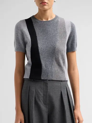 Jason Wu Collection Women's Asymmetric Panelled Short-Sleeve Wool Knit Sweater | Thumbnail 5 Jason Wu Collection Women's Asymmetric Panelled Short-Sleeve Wool Knit Sweater | Thumbnail 5