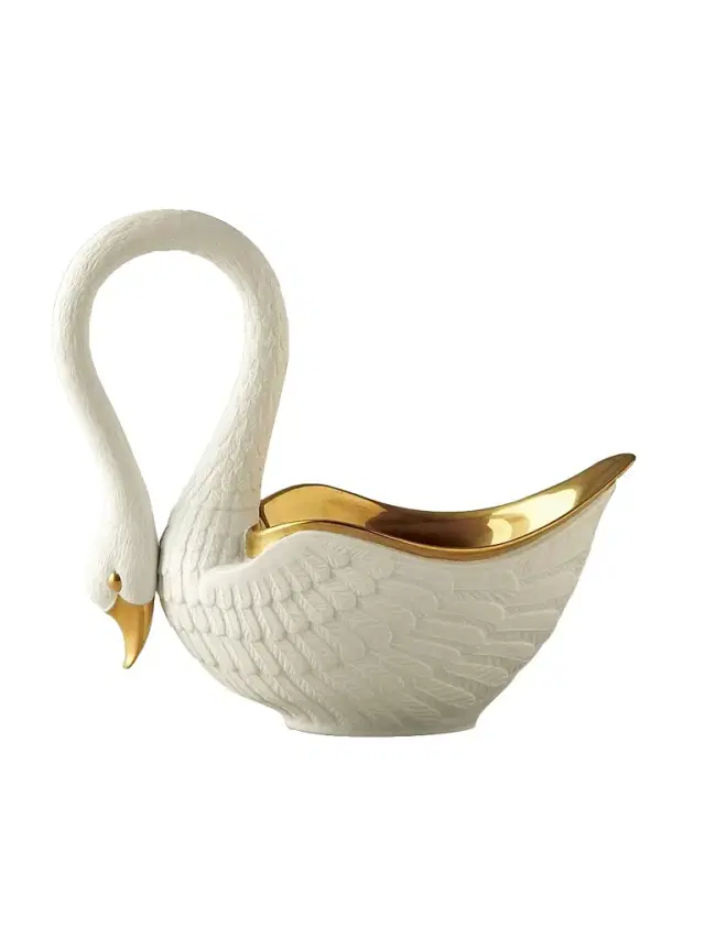 L'Objet White Porcelain Serving Bowl Swan