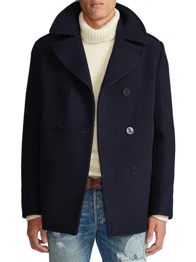 Polo Ralph Lauren Men's Wool-Blend Melton Peacoat - Navy - Size 44 | Thumbnail 3