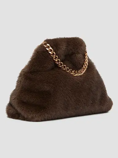 Stella McCartney Women's Falabella Soft Faux-Fur Chain Clutch - Coffee | Thumbnail 3
