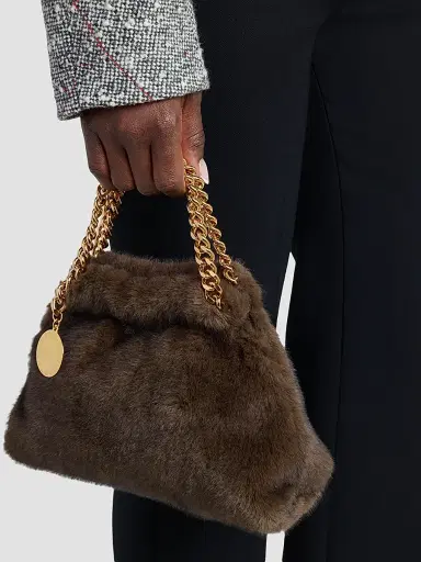 Stella McCartney Women's Falabella Soft Faux-Fur Chain Clutch - Coffee | Thumbnail 6