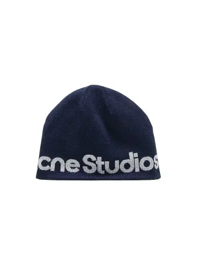 Acne Studios Men's Kort Sport Wool-Nylon Beanie - Navy White | Thumbnail 1 Acne Studios Men's Kort Sport Wool-Nylon Beanie - Navy White | Thumbnail 1