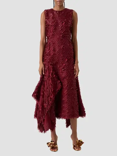Akris Women's Silk-Organza Layered Tile Midi-Dress - Merlot Red - Size 14 | Thumbnail 2