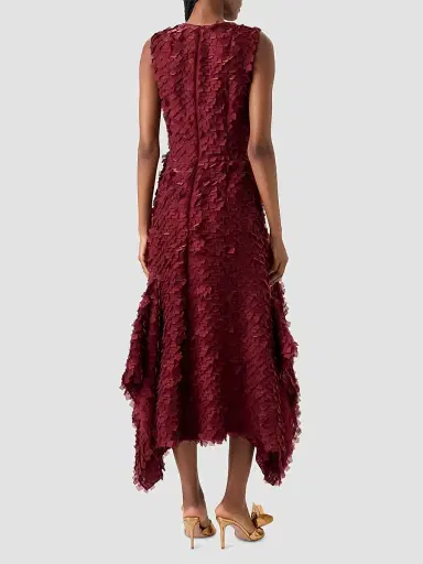 Akris Women's Silk-Organza Layered Tile Midi-Dress - Merlot Red - Size 14 | Thumbnail 3