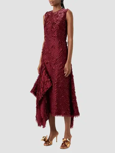 Akris Women's Silk-Organza Layered Tile Midi-Dress - Merlot Red - Size 14 | Thumbnail 5