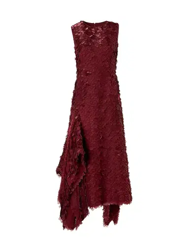 Akris Women's Silk-Organza Layered Tile Midi-Dress - Merlot Red - Size 14 | Thumbnail 1