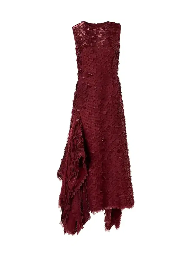 Akris Women's Silk-Organza Layered Tile Midi-Dress - Merlot Red - Size 14