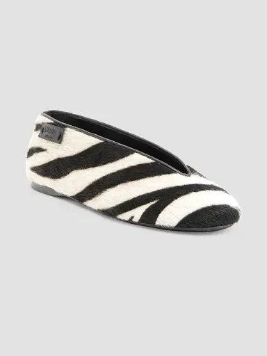 MOSCHINO Women's Duck Zebra-Print Calf Hair Ballerina Flats | Thumbnail 2 MOSCHINO Women's Duck Zebra-Print Calf Hair Ballerina Flats | Thumbnail 2