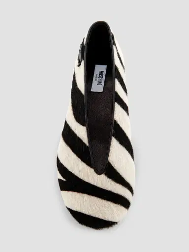 MOSCHINO Women's Duck Zebra-Print Calf Hair Ballerina Flats | Thumbnail 4 MOSCHINO Women's Duck Zebra-Print Calf Hair Ballerina Flats | Thumbnail 4