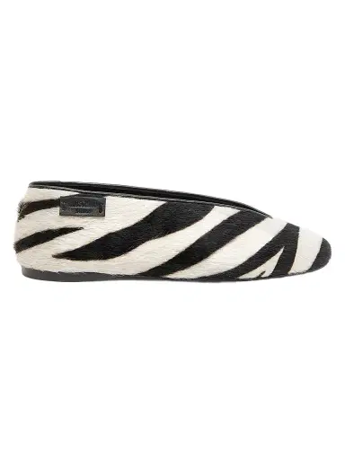 MOSCHINO Women's Duck Zebra-Print Calf Hair Ballerina Flats | Thumbnail 1 MOSCHINO Women's Duck Zebra-Print Calf Hair Ballerina Flats | Thumbnail 1