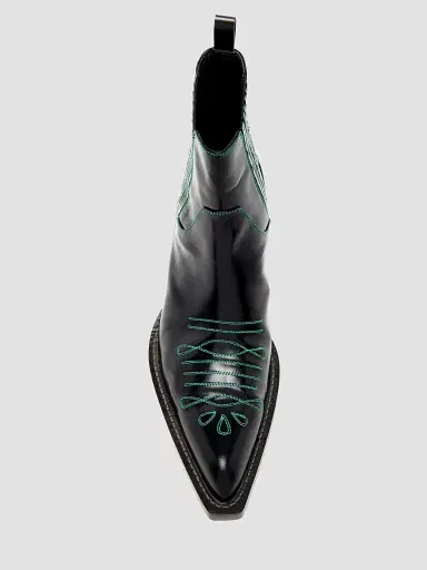 Marni Men's Polished Leather Western Chelsea Boots - Black Green - Size 10 | Thumbnail 4 Marni Men's Polished Leather Western Chelsea Boots - Black Green - Size 10 | Thumbnail 4