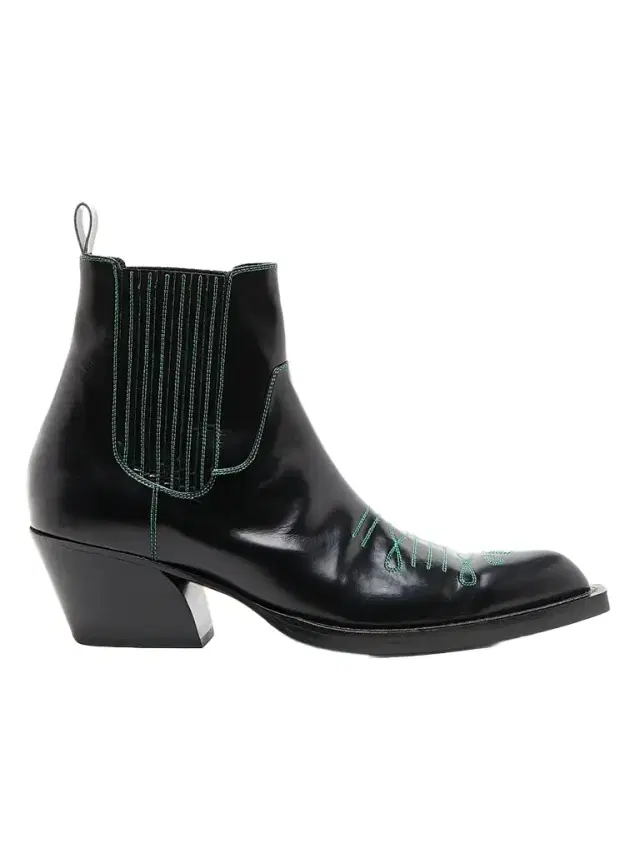 Marni Men's Polished Leather Western Chelsea Boots - Black Green - Size 10