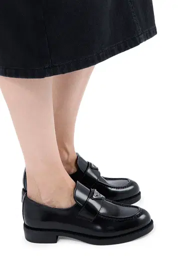 Prada Women's Brushed Leather Loafers - Black - Size 7 | Thumbnail 2