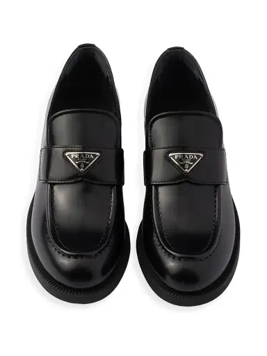 Prada Women's Brushed Leather Loafers - Black - Size 7 | Thumbnail 3
