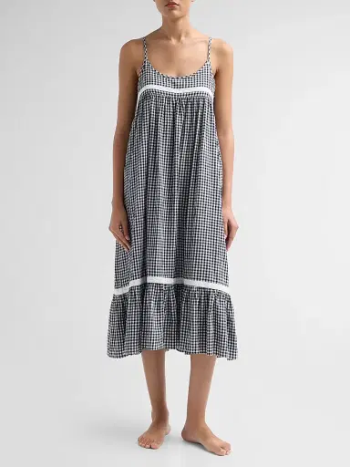 Papinelle Women's Checked Lace-Trim Cotton-Blend Seersucker Nightie | Thumbnail 2 Papinelle Women's Checked Lace-Trim Cotton-Blend Seersucker Nightie | Thumbnail 2
