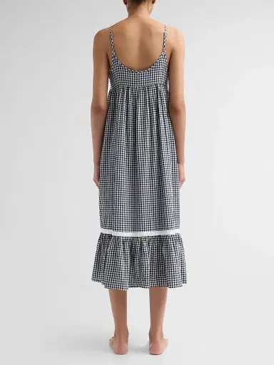 Papinelle Women's Checked Lace-Trim Cotton-Blend Seersucker Nightie | Thumbnail 3 Papinelle Women's Checked Lace-Trim Cotton-Blend Seersucker Nightie | Thumbnail 3
