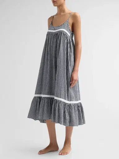 Papinelle Women's Checked Lace-Trim Cotton-Blend Seersucker Nightie | Thumbnail 4 Papinelle Women's Checked Lace-Trim Cotton-Blend Seersucker Nightie | Thumbnail 4