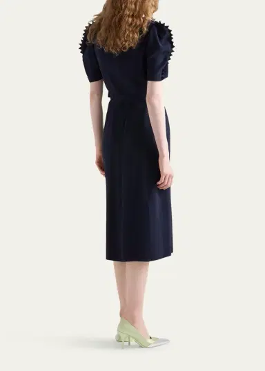 Prada Puffy-Sleeve Belted Crepe De Chine Midi Dress | Thumbnail 3 Prada Puffy-Sleeve Belted Crepe De Chine Midi Dress | Thumbnail 3