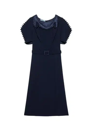 Prada Puffy-Sleeve Belted Crepe De Chine Midi Dress | Thumbnail 1 Prada Puffy-Sleeve Belted Crepe De Chine Midi Dress | Thumbnail 1