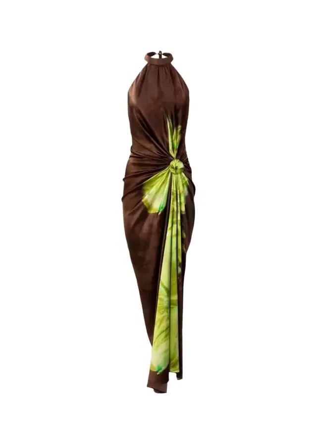 Silvia Tcherassi Tizziana Knotted Silk Halter Midi Dress