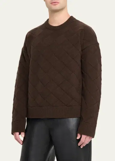Bottega Veneta Men's Intrecciato Wool Knit Crewneck Sweater | Thumbnail 4 Bottega Veneta Men's Intrecciato Wool Knit Crewneck Sweater | Thumbnail 4