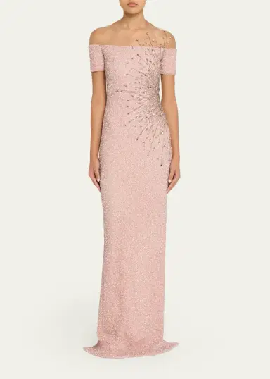 PAMELLA ROLAND Signature Sequined Off-Shoulder Illusion Gown | Thumbnail 2