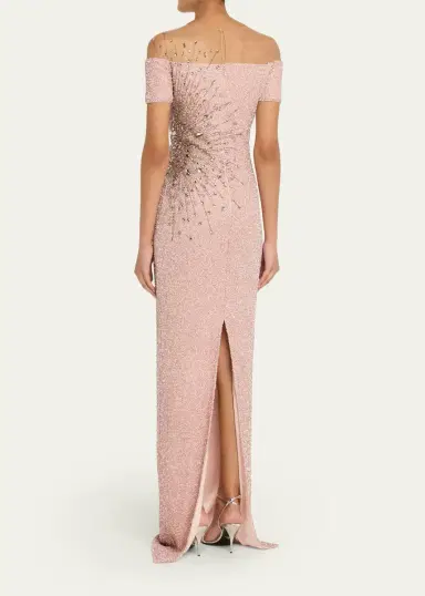 PAMELLA ROLAND Signature Sequined Off-Shoulder Illusion Gown | Thumbnail 3