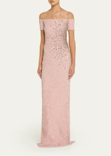 PAMELLA ROLAND Signature Sequined Off-Shoulder Illusion Gown | Thumbnail 4