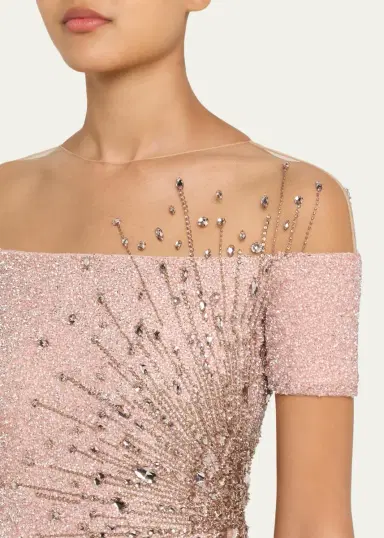 PAMELLA ROLAND Signature Sequined Off-Shoulder Illusion Gown | Thumbnail 5