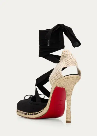 Christian Louboutin 100mm Cassiadrilla Canvas Lace-Up Espadrille Pumps | Thumbnail 2