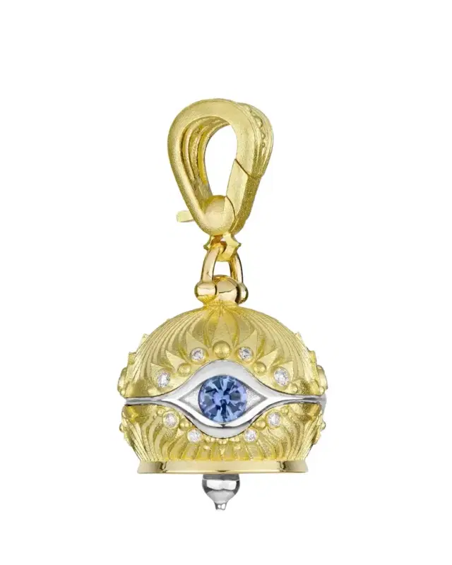 Paul Morelli 18K Yellow Gold Diamond and Sapphire Evil Eye Meditation Bell