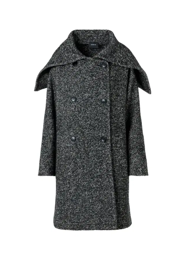 Akris Lamb Shearling Collar Double-Breasted Wool Herringbone Coat