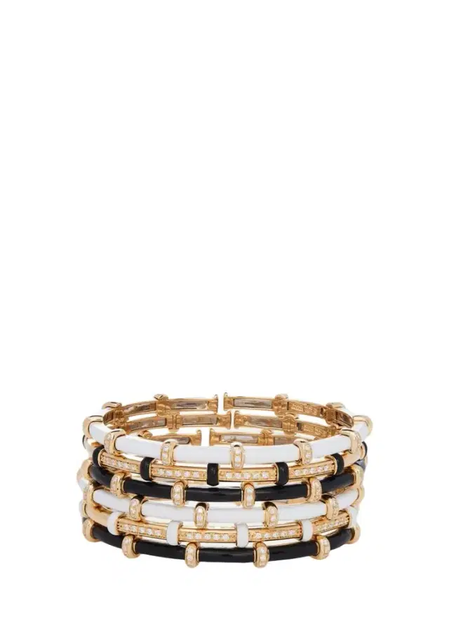 SIDNEY GARBER 18K Yellow Gold Black Enamel Carly Bracelet with Diamonds