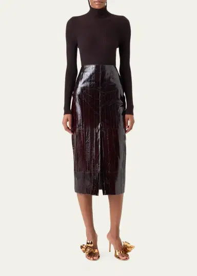 Akris Lacquered Eel Leather Slit Midi Pencil Skirt | Thumbnail 2