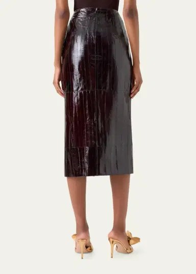 Akris Lacquered Eel Leather Slit Midi Pencil Skirt | Thumbnail 3