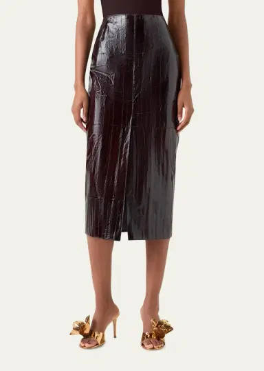 Akris Lacquered Eel Leather Slit Midi Pencil Skirt | Thumbnail 4
