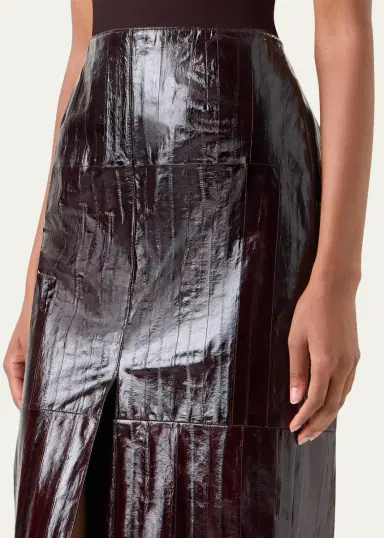 Akris Lacquered Eel Leather Slit Midi Pencil Skirt | Thumbnail 5