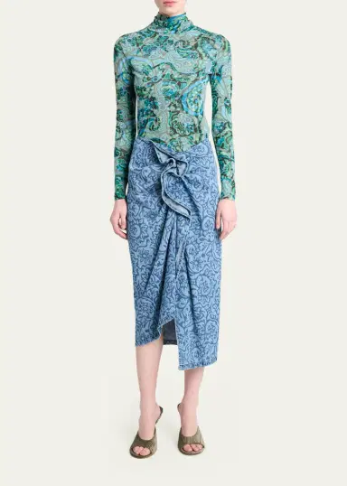 Dries Van Noten Sinas Floral Denim Ruffle Midi Skirt | Thumbnail 2