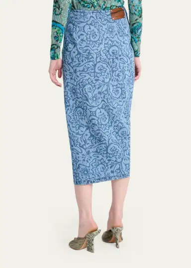 Dries Van Noten Sinas Floral Denim Ruffle Midi Skirt | Thumbnail 3