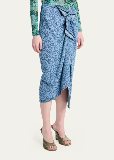 Dries Van Noten Sinas Floral Denim Ruffle Midi Skirt | Thumbnail 4