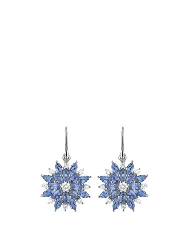 Paul Morelli 18K White Gold Dahlia Blue Sapphire and White Diamond Wire Earrings