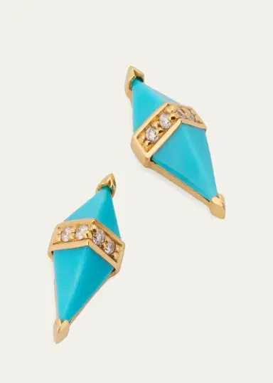 Sorellina 18K Pietra Stud Earrings with Turquoise and Diamonds | Thumbnail 3 Sorellina 18K Pietra Stud Earrings with Turquoise and Diamonds | Thumbnail 3