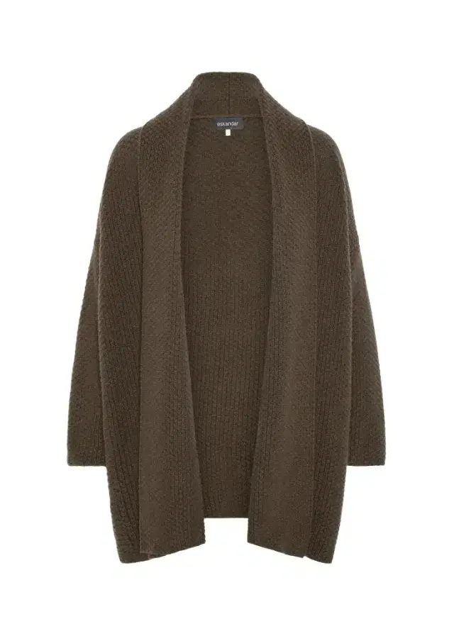 Eskandar A-Line Scrunch Shawl Collar Cardigan - Long Length