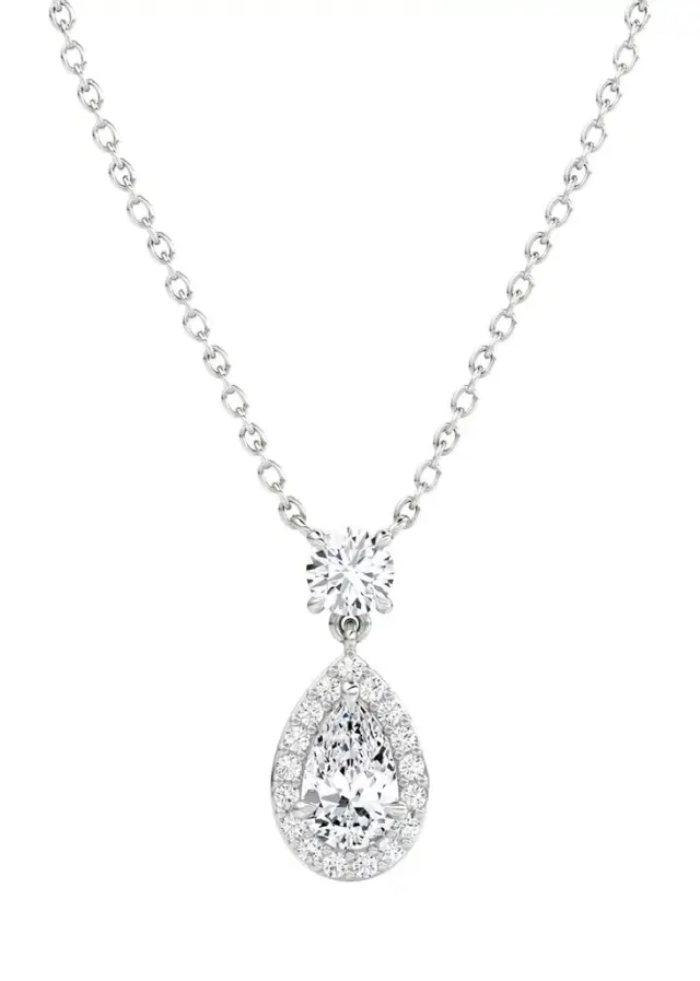 VRAI 14K White Gold Lab-Grown Diamond Single Pear Pendant Necklace