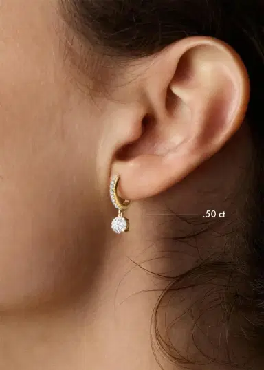 VRAI 14K Yellow Gold Lab-Grown Diamond Solitaire Drop Huggie Earrings | Thumbnail 2