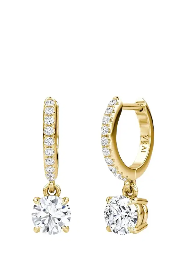 VRAI 14K Yellow Gold Lab-Grown Diamond Solitaire Drop Huggie Earrings